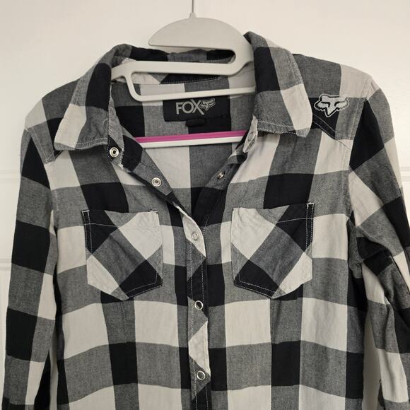 Women's Y2K Fox Black & Gray Flannel Snap Front Long Sleeve Top | Size XS - Picture 3 of 11